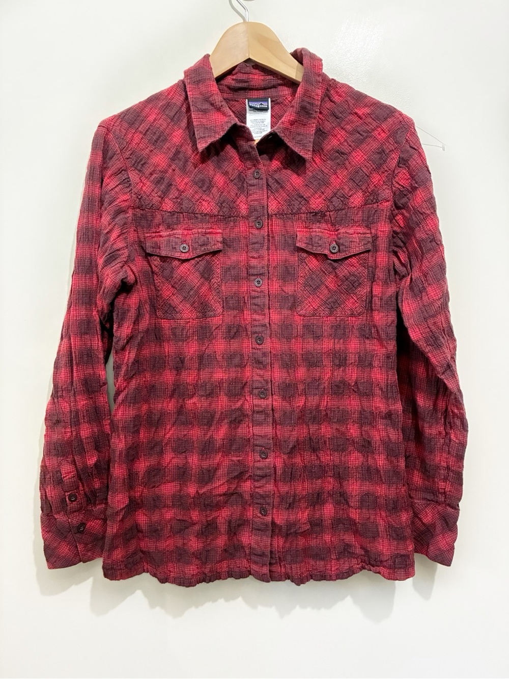 Patagonia Red Plaid Organic Cotton Flannel Button Down Shirt Size 12